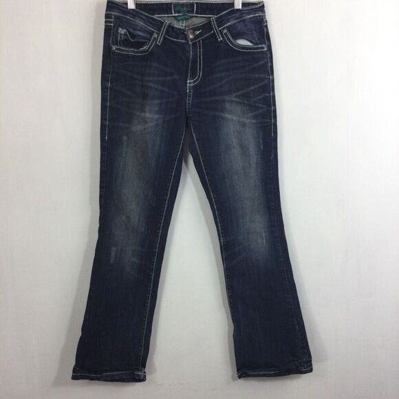 Wrangler Premium Patch Bootcut Mid Rise Western Dark Wash Denim Jeans Blue - Picture 15 of 15